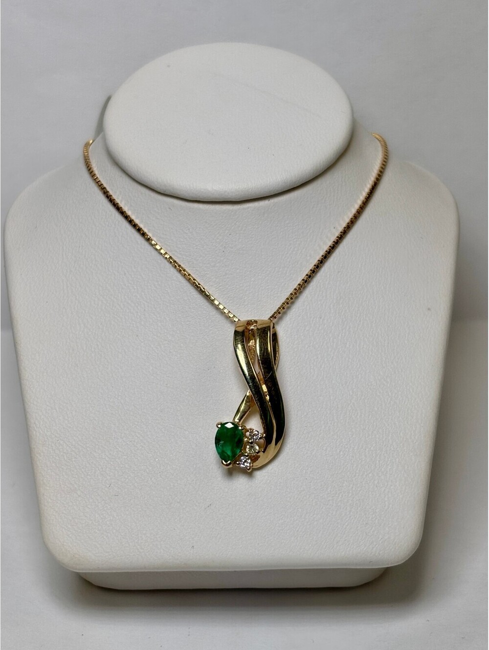 14k Yellow Gold Emerald and Diamond Necklace